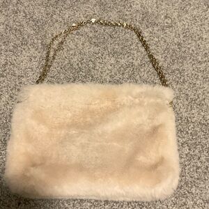 Target Cream Faux Fur Shoulder Bag with Gold Chain